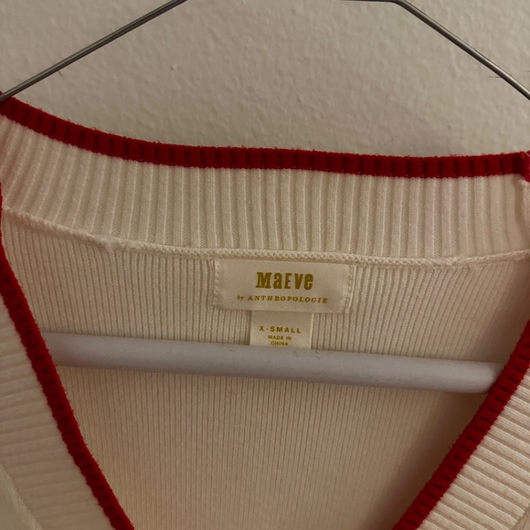 Anthropologie Maeve Button Up Sweater Cream with Red Accents - Picture 4 of 5